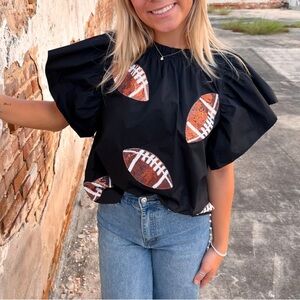 NWT ODDI Football Sequin Patch Poplin Blouse | 3XL
